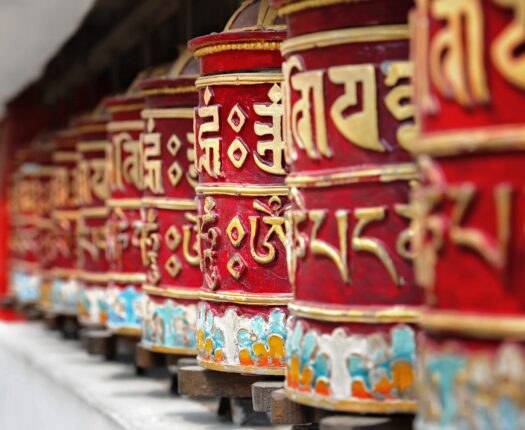Religious prayer wheels in Bhutan