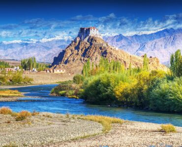 Stakna monastery with view of Himalayan mountains - it is a famous Buddhist temple in,Leh, Ladakh, Jammu and Kashmir, India.